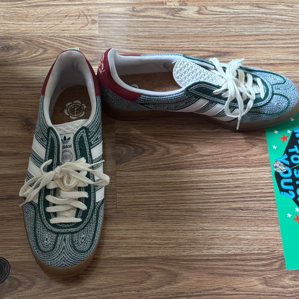 Adidas Forest Green and White Trainers